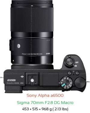 Sony A6500 with Sigma 70mm F2.8 DG Macro Lens Size