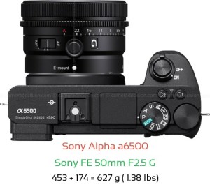 Sony A6500 with Sony FE 50mm F2.5 G Lens Size