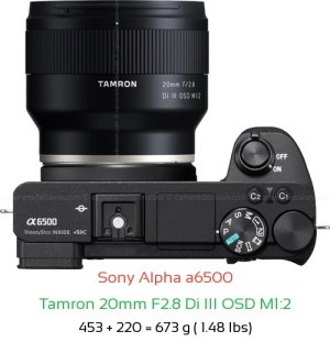 Sony A6500 with Tamron 20mm F2.8 Di III OSD M1:2 Lens Size