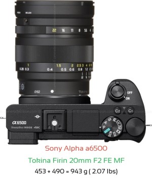Sony A6500 with Tokina Firin 20mm F2 FE MF Lens Size