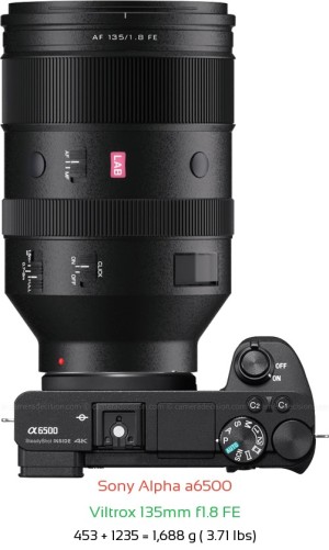 Sony A6500 with Viltrox 135mm f1.8 FE Lens Size
