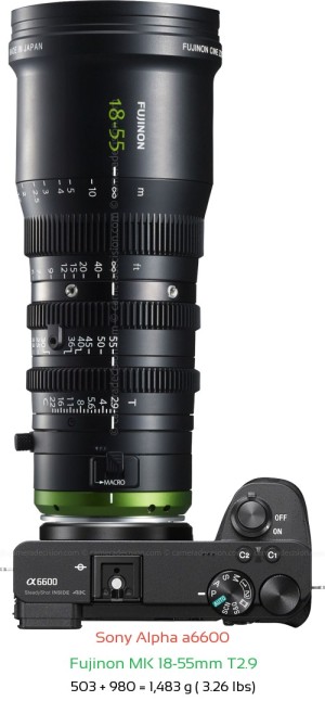 Sony A6600 with Fujinon MK 18-55mm T2.9 Lens Size