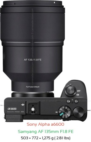 Sony A6600 with Samyang AF 135mm F1.8 FE Lens Size