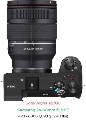 Sony A6700 with Samyang 24-60mm f2.8 FE Lens Size