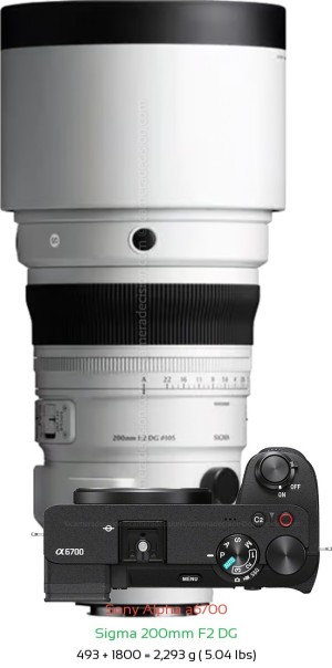 Sony A6700 with Sigma 200mm F2 DG Lens Size