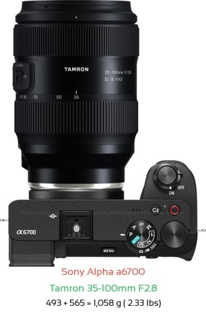 Sony A6700 with Tamron 35-100mm F2.8 Lens Size