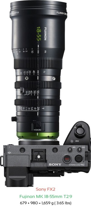 Sony FX2 with Fujinon MK 18-55mm T2.9 Lens Size