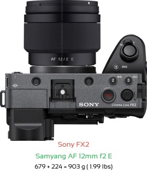 Sony FX2 with Samyang AF 12mm f2 E Lens Size