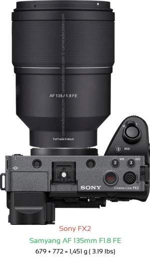 Sony FX2 with Samyang AF 135mm F1.8 FE Lens Size