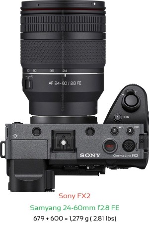 Sony FX2 with Samyang 24-60mm f2.8 FE Lens Size