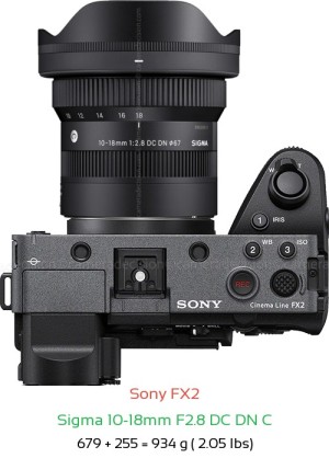 Sony FX2 with Sigma 10-18mm F2.8 DC DN C Lens Size