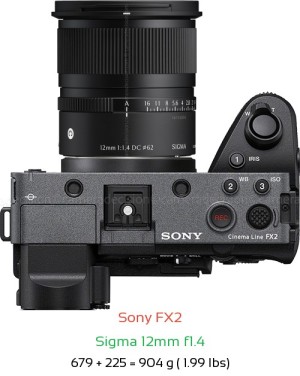 Sony FX2 with Sigma 12mm f1.4 Lens Size