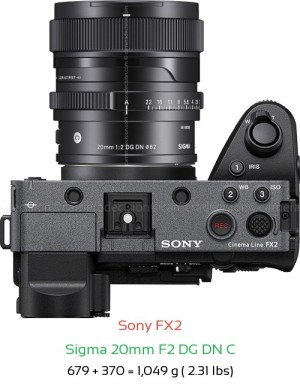 Sony FX2 with Sigma 20mm F2 DG DN C Lens Size