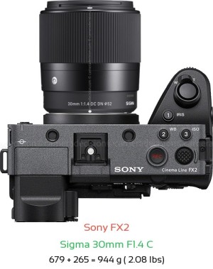 Sony FX2 with Sigma 30mm F1.4 C Lens Size
