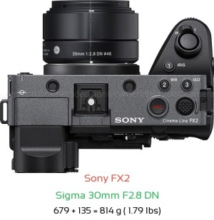 Sony FX2 with Sigma 30mm F2.8 DN Lens Size