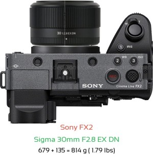 Sony FX2 with Sigma 30mm F2.8 EX DN Lens Size