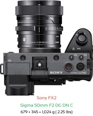 Sony FX2 with Sigma 50mm F2 C Lens Size