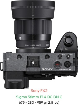 Sony FX2 with Sigma 56mm F1.4 DC DN C Lens Size