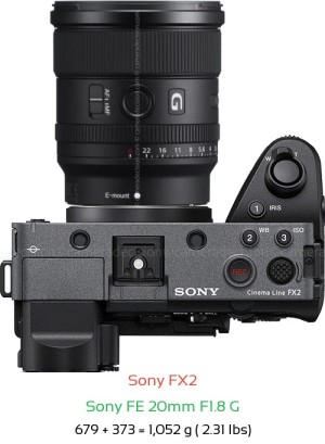 Sony FX2 with Sony FE 20mm F1.8 G Lens Size