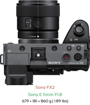 Sony FX2 with Sony E 11mm F1.8 Lens Size