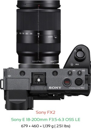 Sony FX2 with Sony E 18-200mm F3.5-6.3 OSS LE Lens Size