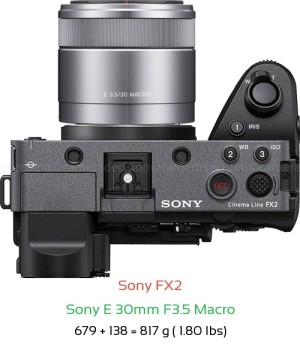 Sony FX2 with Sony E 30mm F3.5 Macro Lens Size