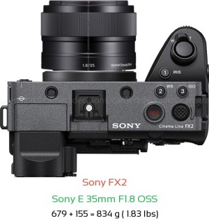Sony FX2 with Sony E 35mm F1.8 OSS Lens Size