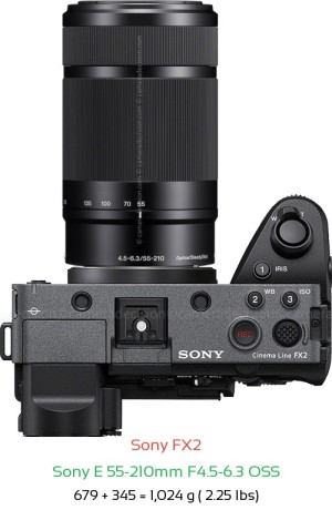 Sony FX2 with Sony E 55-210mm F4.5-6.3 OSS Lens Size