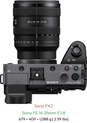 Sony FX2 with Sony FE 16-25mm F2.8 Lens Size