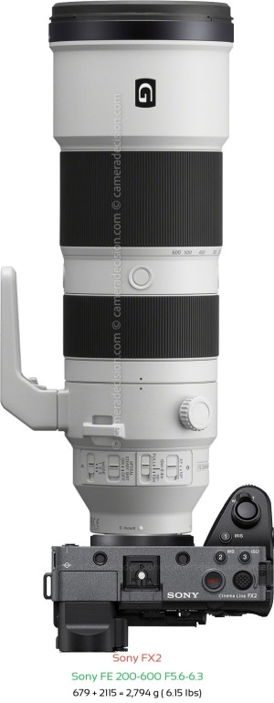 Sony FX2 with Sony FE 200-600 F5.6-6.3 Lens Size
