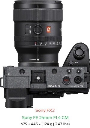 Sony FX2 with Sony FE 24mm F1.4 GM Lens Size