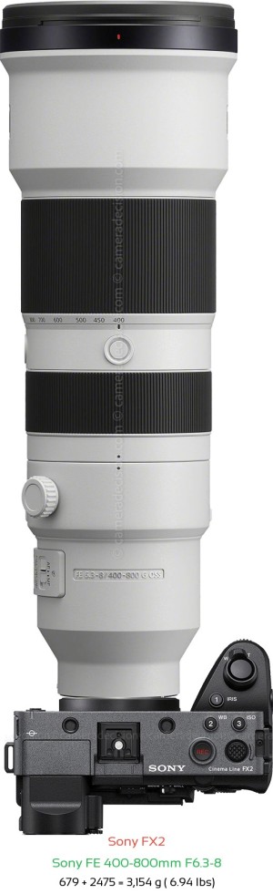 Sony FX2 with Sony FE 400-800mm F6.3-8 Lens Size