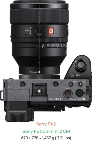 Sony FX2 with Sony FE 50mm F1.2 GM Lens Size
