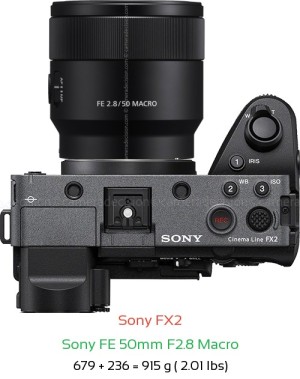Sony FX2 with Sony FE 50mm F2.8 Macro Lens Size