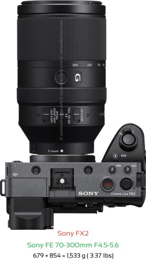 Sony FX2 with Sony FE 70-300mm F4.5-5.6 Lens Size