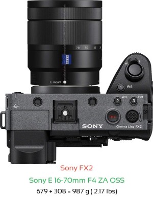 Sony FX2 with Sony E 16-70mm F4 ZA OSS Lens Size