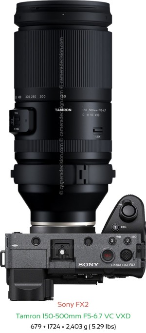 Sony FX2 with Tamron 150-500mm F5-6.7 Lens Size