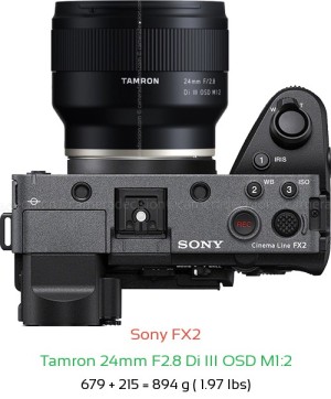 Sony FX2 with Tamron 24mm F2.8 Di III OSD M1:2 Lens Size