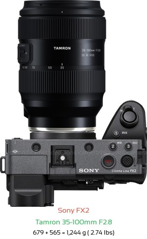 Sony FX2 with Tamron 35-100mm F2.8 Lens Size