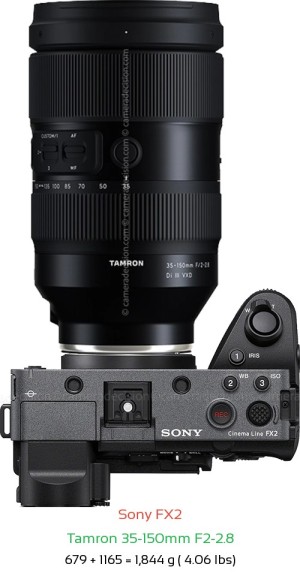 Sony FX2 with Tamron 35-150mm F2-2.8 Lens Size