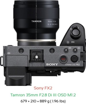 Sony FX2 with Tamron 35mm F2.8 Di III OSD M1:2 Lens Size