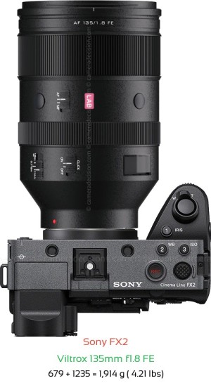 Sony FX2 with Viltrox 135mm f1.8 FE Lens Size