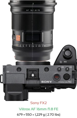 Sony FX2 with Viltrox AF 16mm f1.8 FE Lens Size
