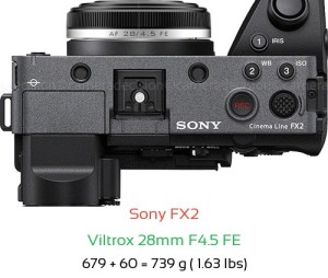 Sony FX2 with Viltrox 28mm F4.5 FE Lens Size