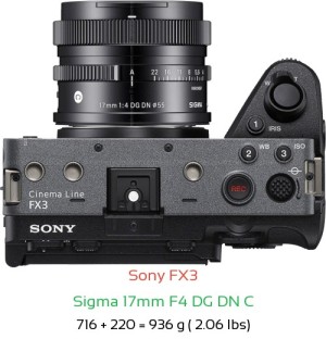 Sony FX3 with Sigma 17mm F4 DG DN C Lens Size
