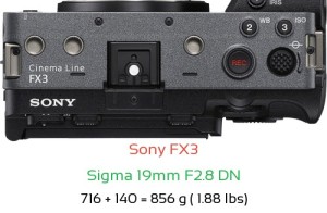 Sony FX3 with Sigma 19mm F2.8 DN Lens Size