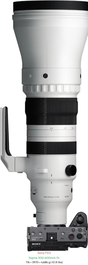 Sony FX3 with Sigma 300-600mm f4 Lens Size