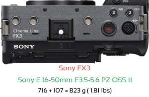 Sony FX3 with Sony E 16-50mm F3.5-5.6 PZ OSS II Lens Size
