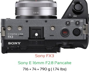 Sony FX3 with Sony E 16mm F2.8 Pancake Lens Size