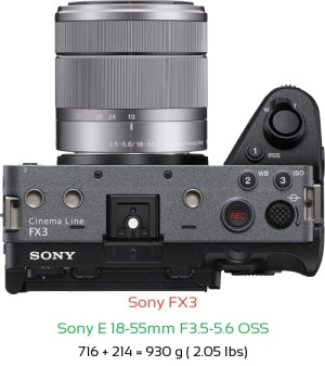 Sony FX3 with Sony E 18-55mm F3.5-5.6 OSS Lens Size